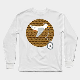 Funny seagull fleeing with compass in beak Long Sleeve T-Shirt